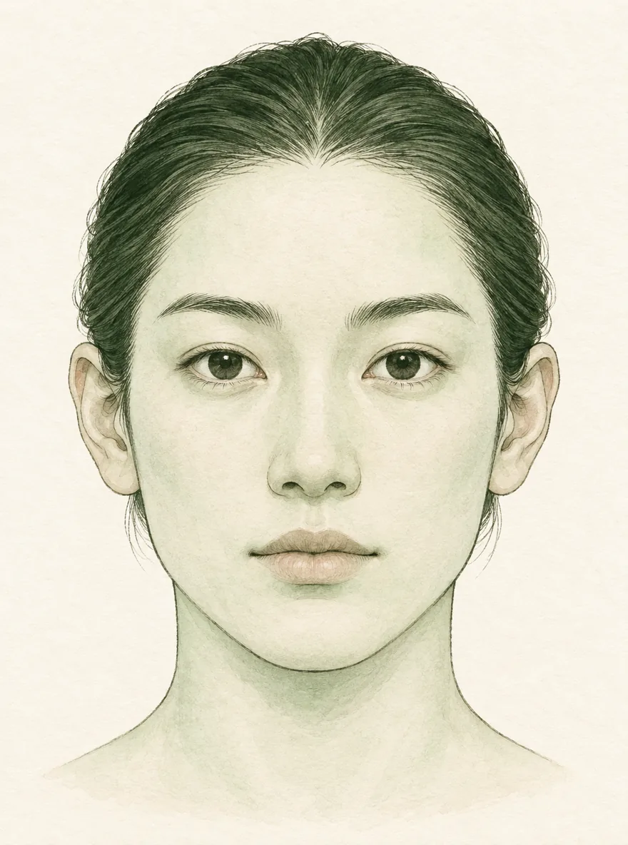 Illustrated neutral adult face used for the sample map (not a real person)