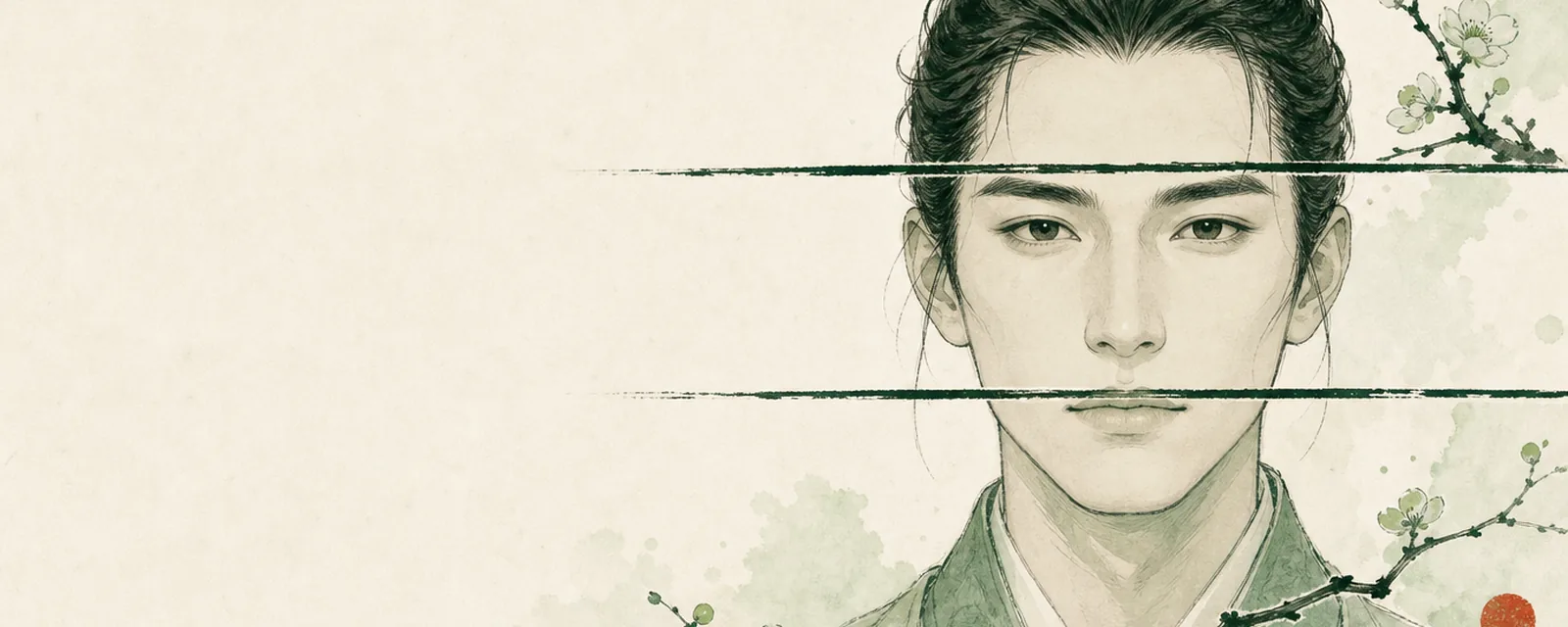 Ink illustration for The three sections of the face (三停) in Chinese face reading