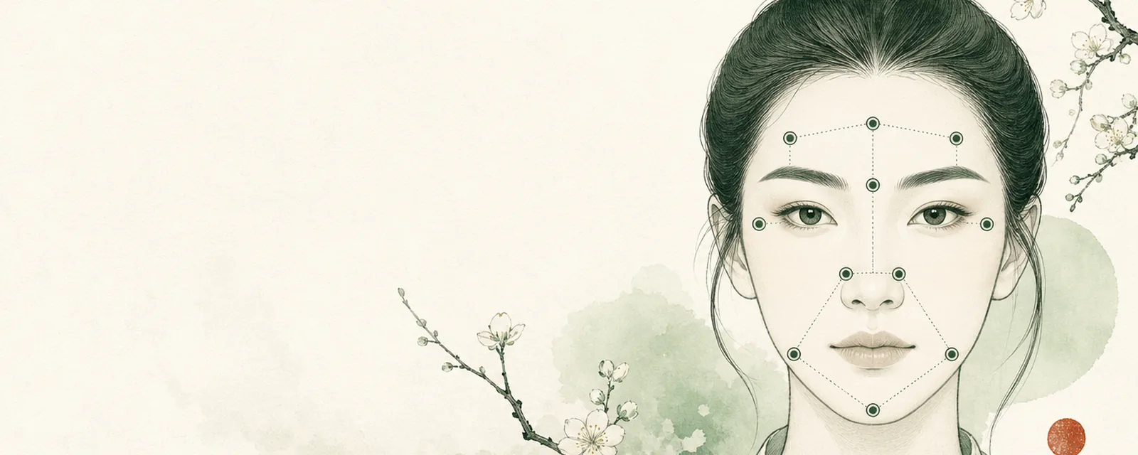 Ink illustration for The twelve palaces (十二宫) of Chinese face reading